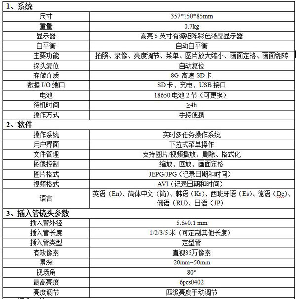 亞泰光電2017新研發(fā)的WIE-L便攜式內(nèi)窺鏡重量僅重0.7kg，主要功能有拍照、錄像、亮度調(diào)節(jié)
畫面定格等